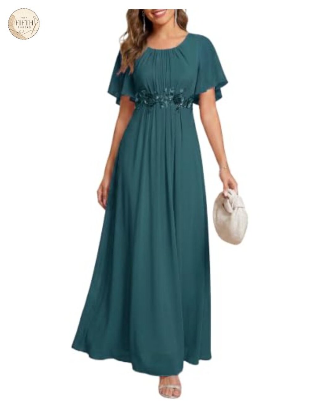 Chiffon Formal Wedding Guest Dress Ruffle Sleeve Applique